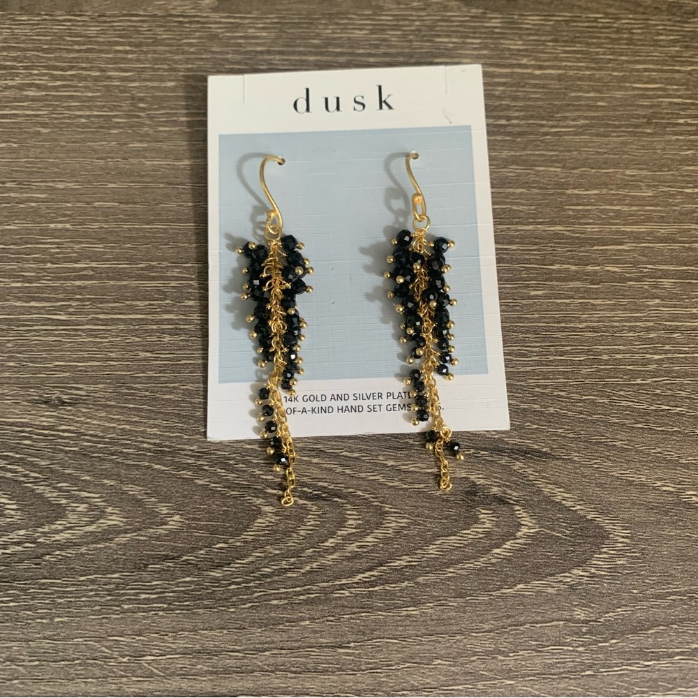 Dusk Onyx Faceted Drop Earrings 14K Gold Plated